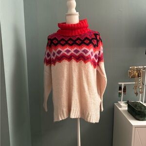 Aerie Red Fair Isle APRES SKI  Patterned Turtleneck Sweater medium